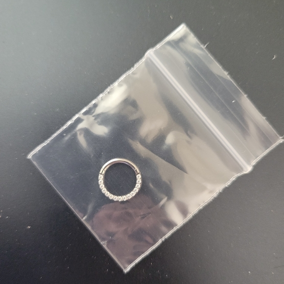 Implant Grade Titanium Paved White CZ Hinged Septum Piercing Hoop Clicker - Picture 3 of 5